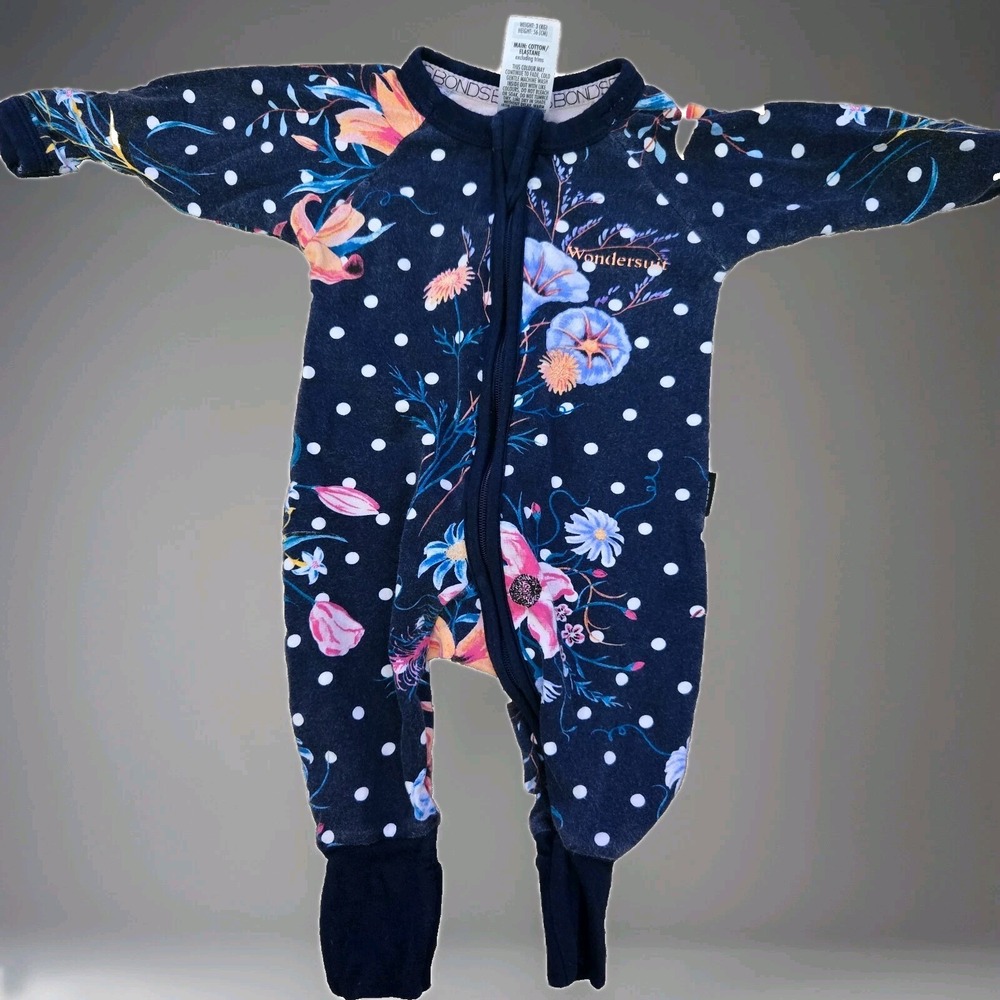 Bonds Wondersuit‎ Zippy – Navy Floral & Polka Dot Print, Size NEWBORN